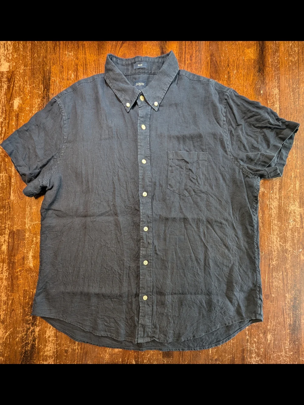J. Crew Linen Button Up Mens XL Navy Lightweight Short Sleeve Casual Slim Top